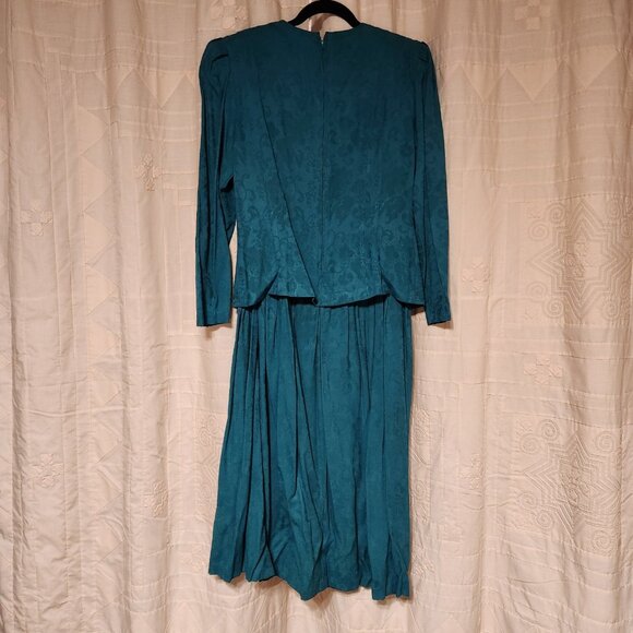 💚 VTG Karin Stevens Teal Skirt Suit Set Embroidered Shoulder Pads 💼 - Picture 3 of 8